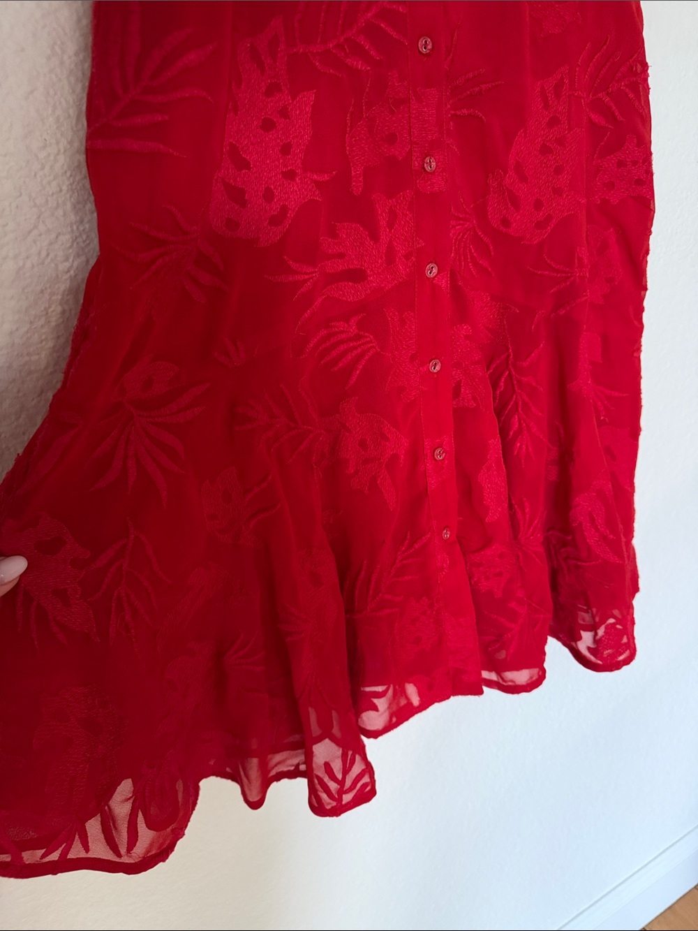 Anthropologie Ranna Gill Scarlette Embroidered Mini Dress in Red small - Picture 6 of 7